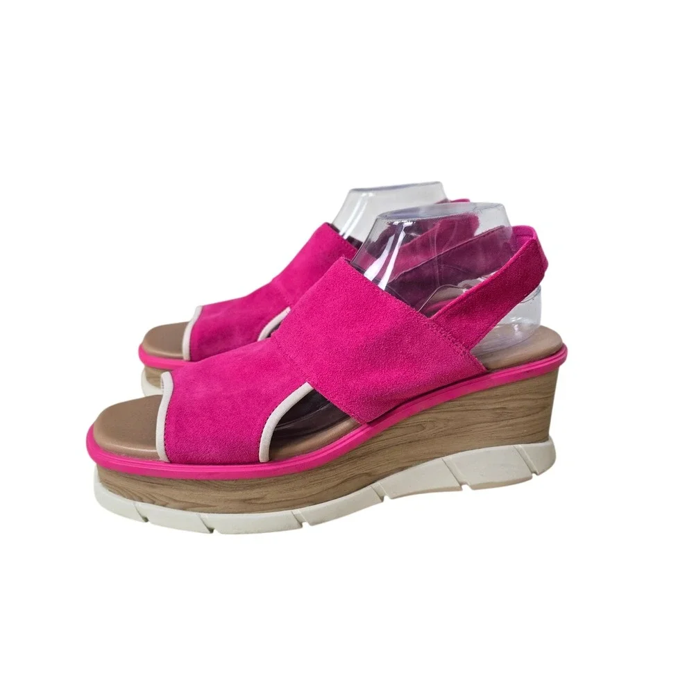 Sorel Cameron Flatform Sandals Pink Suede Wedge Slingback NL4682-650 Womens 11